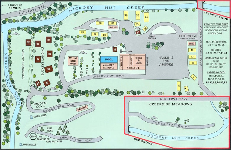 Creekside Mountain Camping - Site Map.